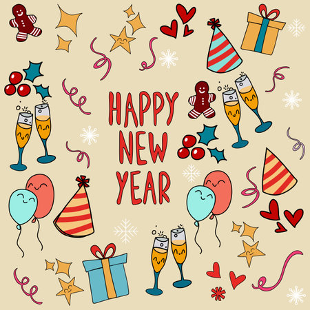 Happy New Year decorating elements background.のイラスト素材