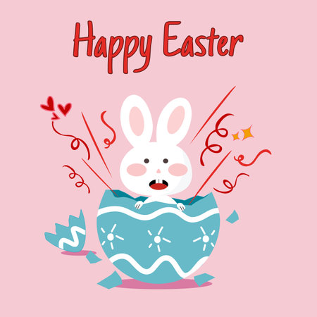 Cute rabbit in crashes egg for Easter Holidays concept.のイラスト素材