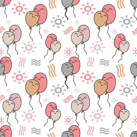 Doodle art balloons seamless pattern on white background.のイラスト素材