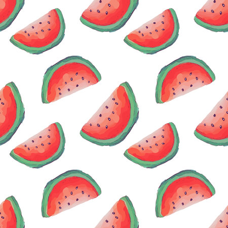Seamless pattern with watermelon slices on a white background.のイラスト素材
