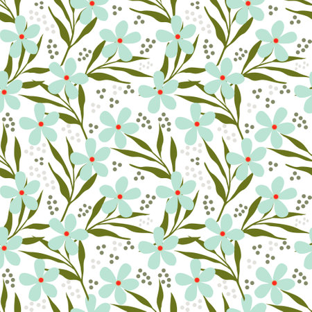 Seamless pattern with flowers and leaves. Floral vector background.のイラスト素材