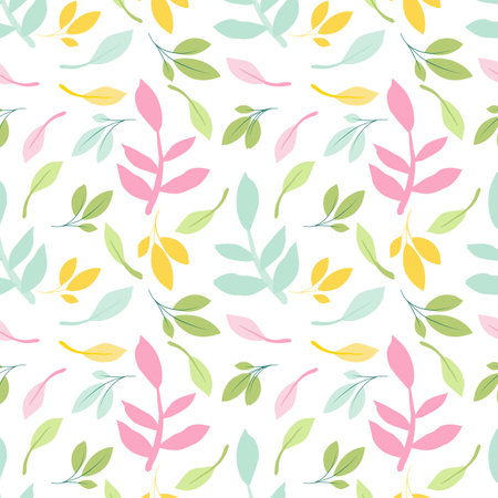 Cute leafs seamless pattern on white background.のイラスト素材