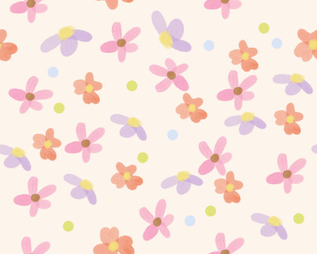 Seamless pattern with flowers and butterflies. Vector illustration in pastel colors.のイラスト素材