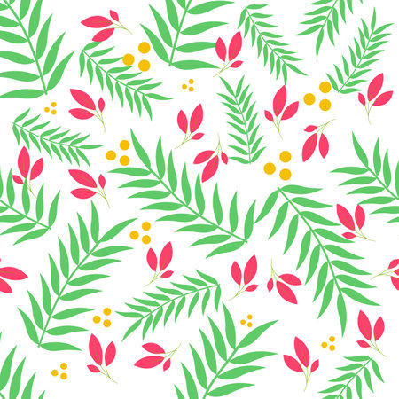 Seamless floral pattern with leaves and berries. Vector illustration.のイラスト素材