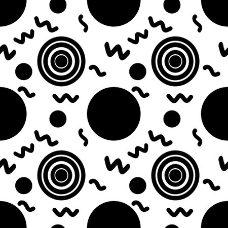 Seamless pattern with abstract circles. Black and white background.のイラスト素材