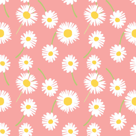 Dandelion or daisy seamless pattern on pink background.のイラスト素材