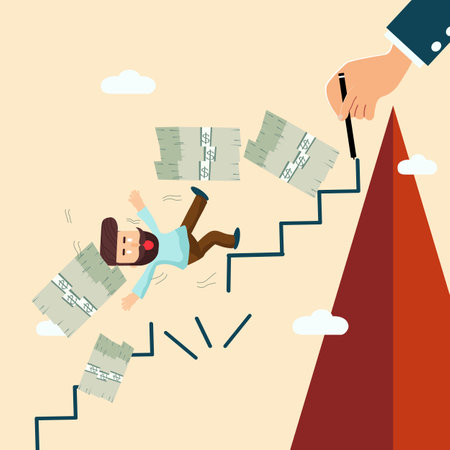 Man Falling down from stairway which businessman mentored him, uncompleted mission concept.のイラスト素材