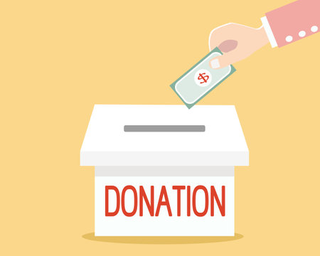 Hand donating money in white box for sharing concept.のイラスト素材