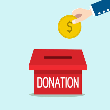 Hand donating money coin in donation box for sharing concept.のイラスト素材