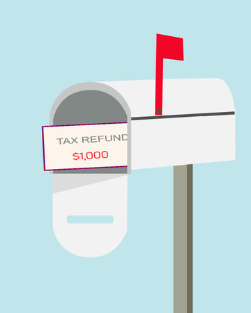 Tax refund check with the words Your Money arrives in your mailbox as payment.のイラスト素材