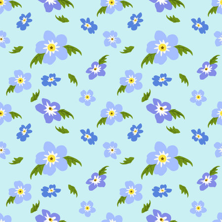 Hydrangeas floral seamless pattern on blue background.のイラスト素材