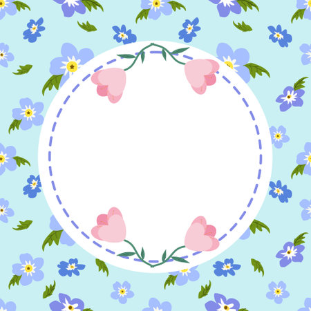 Circle Blank card template with floral seamless pattern background. Copy space for your text.のイラスト素材