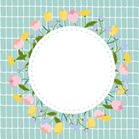 Circle Blank placard template with floral seamless pattern background. Copy space for your text.のイラスト素材
