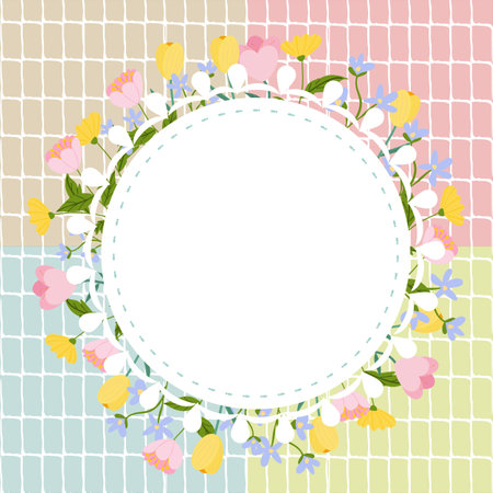 4 colors of Circle Blank placard template with floral seamless pattern background. Copy space for your text.の写真素材