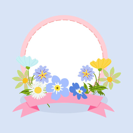Pink Ribbon flowers frame bouquet, wreath,のイラスト素材