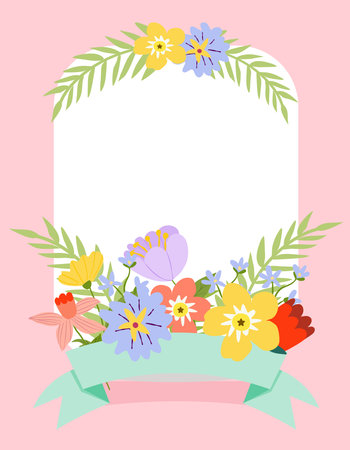 Flower bouquet frame with ribbon.のイラスト素材