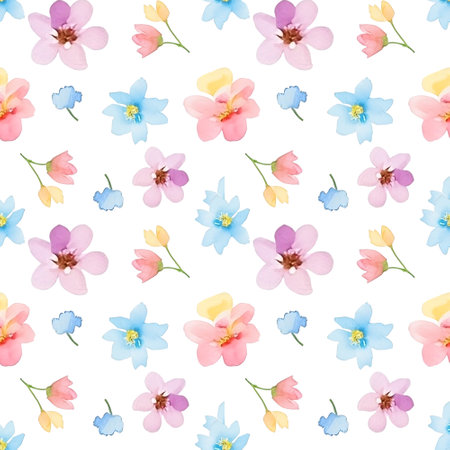 Watercolor seamless pattern with flowersのイラスト素材