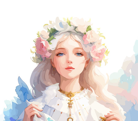 Beautiful woman with floral wreathのイラスト素材