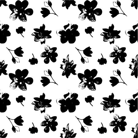 Seamless pattern with black flowers on white background. Vector illustration.のイラスト素材