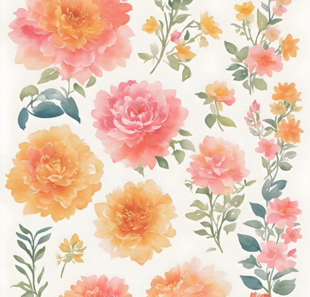 Seamless pattern with watercolor peony flowers. Hand-drawn illustration.の写真素材