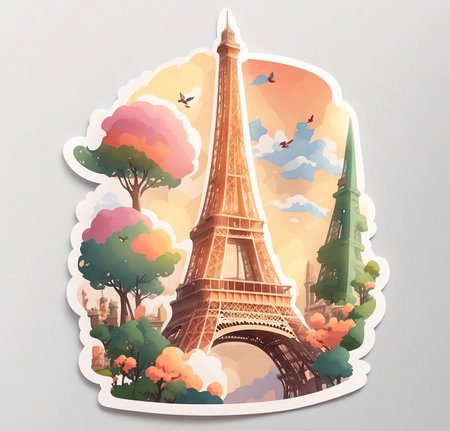 Paris postcard with Eiffel Tower. Vector illustration. EPS 10の写真素材