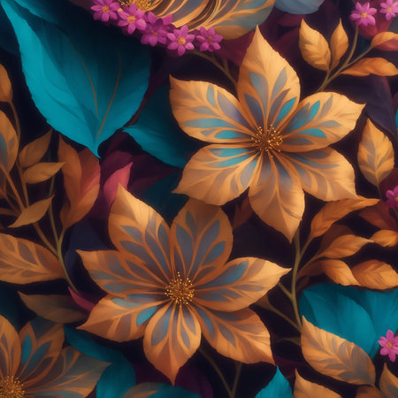Seamless pattern with flowers and leaves. Hand-drawn illustration.の写真素材