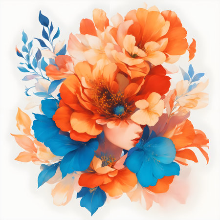 Beautiful woman face with floral wreath. Spring and summer conceptの素材