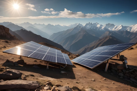 solar energy in the mountains of india. 3d renderingの素材
