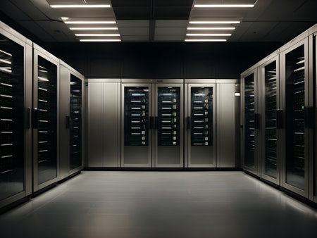 Server room in data center. Backup, mining, hosting, mainframe, farm and computer rack.の素材