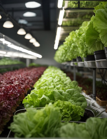 Organic hydroponic vegetable cultivation farm. Selective focus.の素材