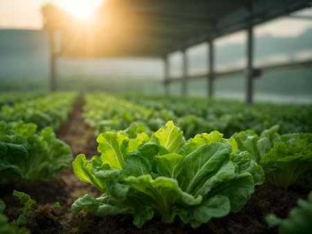 Lettuce field in the morning. Lettuce plantation.の素材