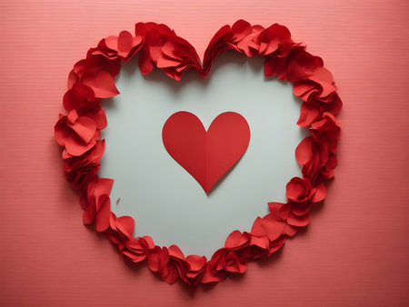Red paper heart on a blue background. Valentine's Day concept.の素材