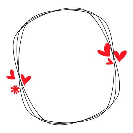 Black and white round frame with hearts. Copy space. Vector clip art.のイラスト素材
