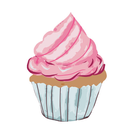 Cupcake with pink cream. Vector illustration on white background.のイラスト素材