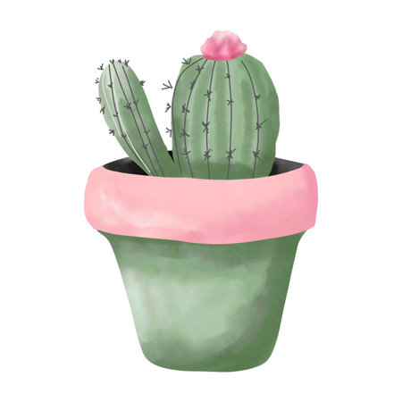 Watercolor cactus in a pot. Hand drawn vector illustration.のイラスト素材