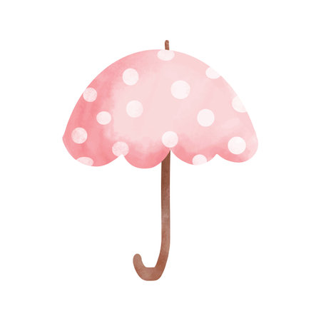 Watercolor umbrella with polka dots isolated on white background. Hand drawn illustration.のイラスト素材