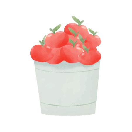 Watercolor cherry in a vase on a white background. Vector illustration.のイラスト素材