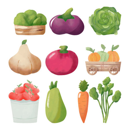 Vegetables set. Hand drawn watercolor illustration. Isolated on white background.の写真素材