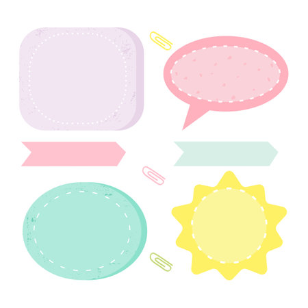 Set of cute hand drawn speech bubbles and stickers. Vector illustration.のイラスト素材