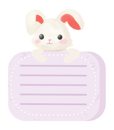Cute cartoon white rabbit with blank note card. Vector illustration.のイラスト素材
