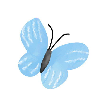Blue butterfly isolated on white background. Hand drawn watercolor illustration.のイラスト素材