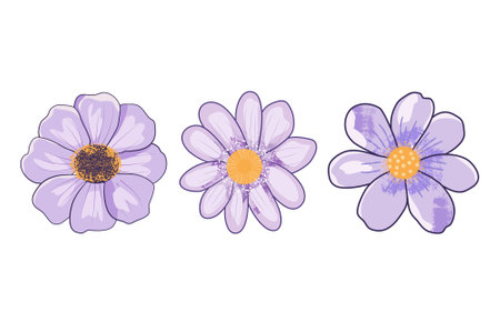 Set of hand drawn flowers on a white background.のイラスト素材