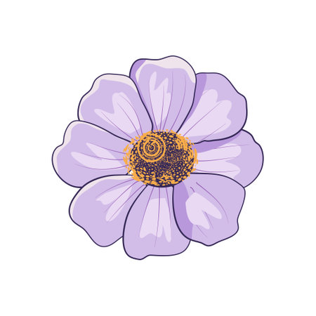 Beautiful purple flower isolated on white background. Hand drawn vector illustration.のイラスト素材