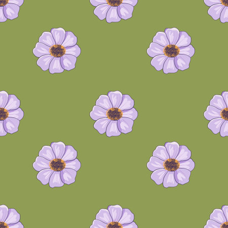 Seamless pattern with flowers on a green background. Vector illustration.のイラスト素材