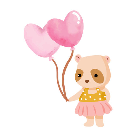 cute bear with balloons helium in the hand, vector illustration designのイラスト素材