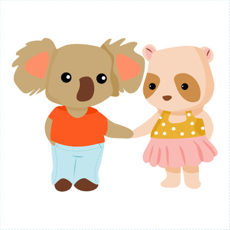 Cute koala and panda on white background. Vector illustration.のイラスト素材
