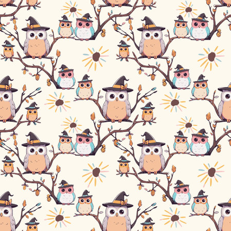 Seamless pattern with cute owls.のイラスト素材