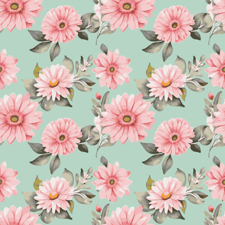 Seamless pattern with watercolor pink gerbera flowers.のイラスト素材