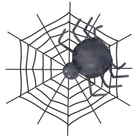 Watercolor spider and web isolated on white background. Halloween illustration.のイラスト素材
