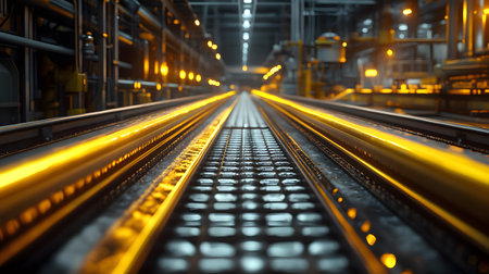 Railway tracks in a modern factory. Industrial background. 3d renderingの素材